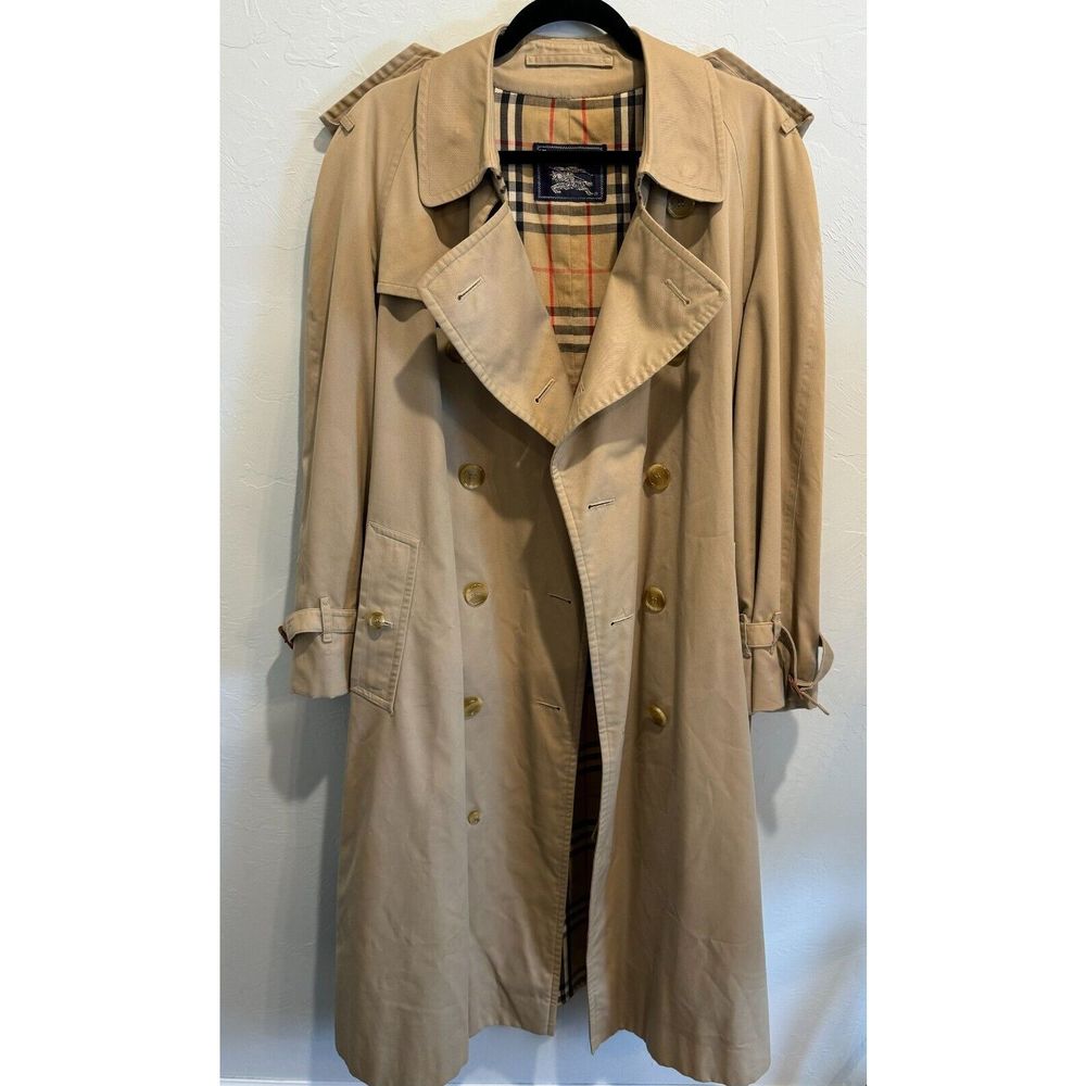Vintage Burberry’s Nova Check Trench Coat Mens 40R Beige Belted D-Rings USA - Picture 1 of 14